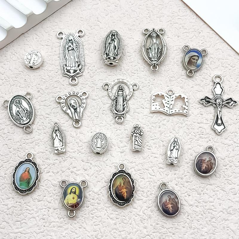 32Pcs Antique Silvery Mary Spacer Bead Charms Alloy Metal Retro Pendants For Diy Jewelry Making Accessories