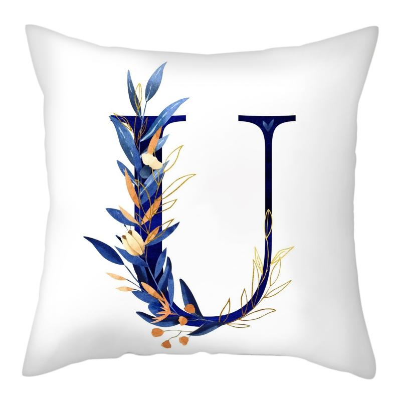 45x45cm Creative Floral Surround Design 26 Letters Blue Pillowcase Wedding Party Home Decor Sofa Office Seat Cushion Cover