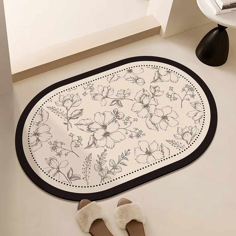 Non-Slip Sole Bathroom Mat Floral Print Bathroom Mat Absorbent Quick-Drying Mat Home Decor, Bathroom Decor