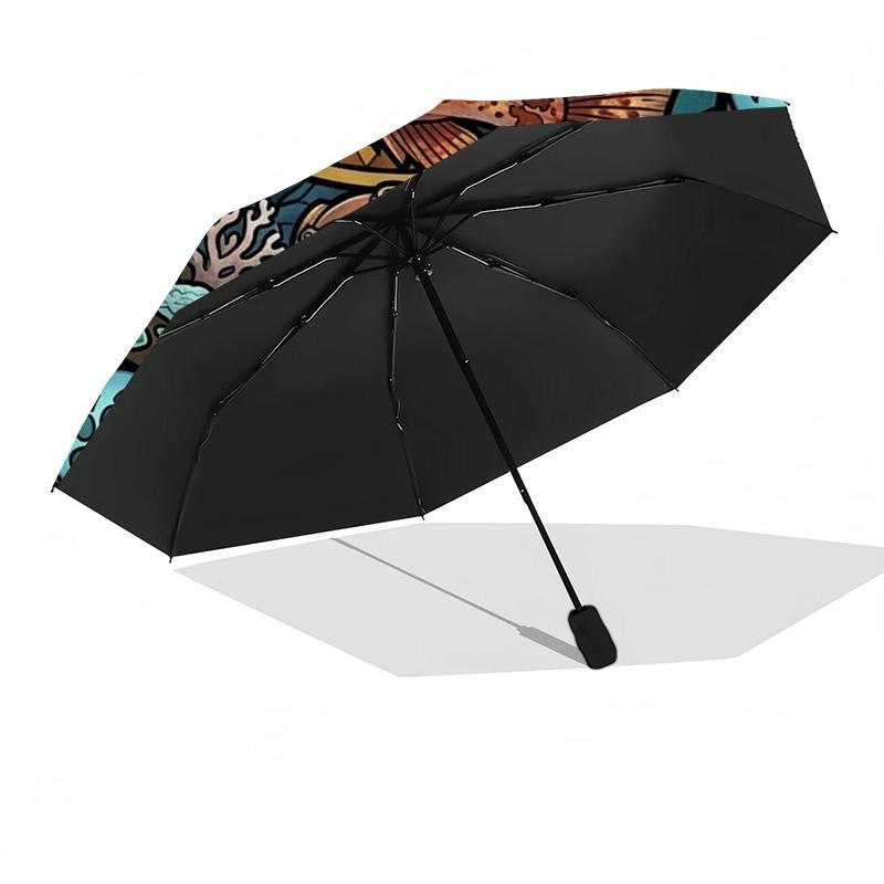 Underwater Marine Life pattern umbrella, portable and foldable design, 8 ribs, a casual accessory for Halloween, Christmas, and birthday gifts.