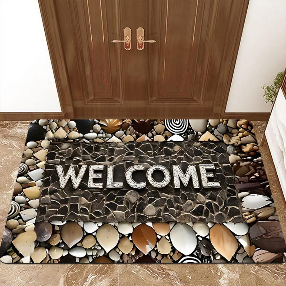 1pcs Wood Flower Pebble Welcome Rug Doormat NonSlip Entryway Rug Living Room Bedroom Kitchen Washable Outdoor Indoor Floor Mat