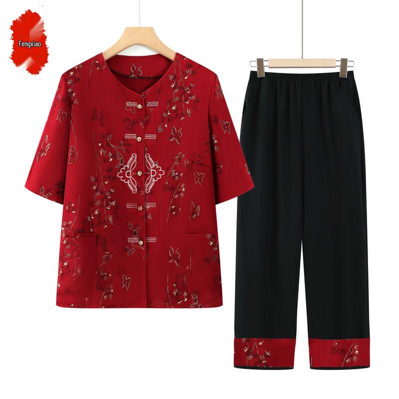 Women s Plus Size Floral Print Short Sleeve Two-Piece Set 3XL