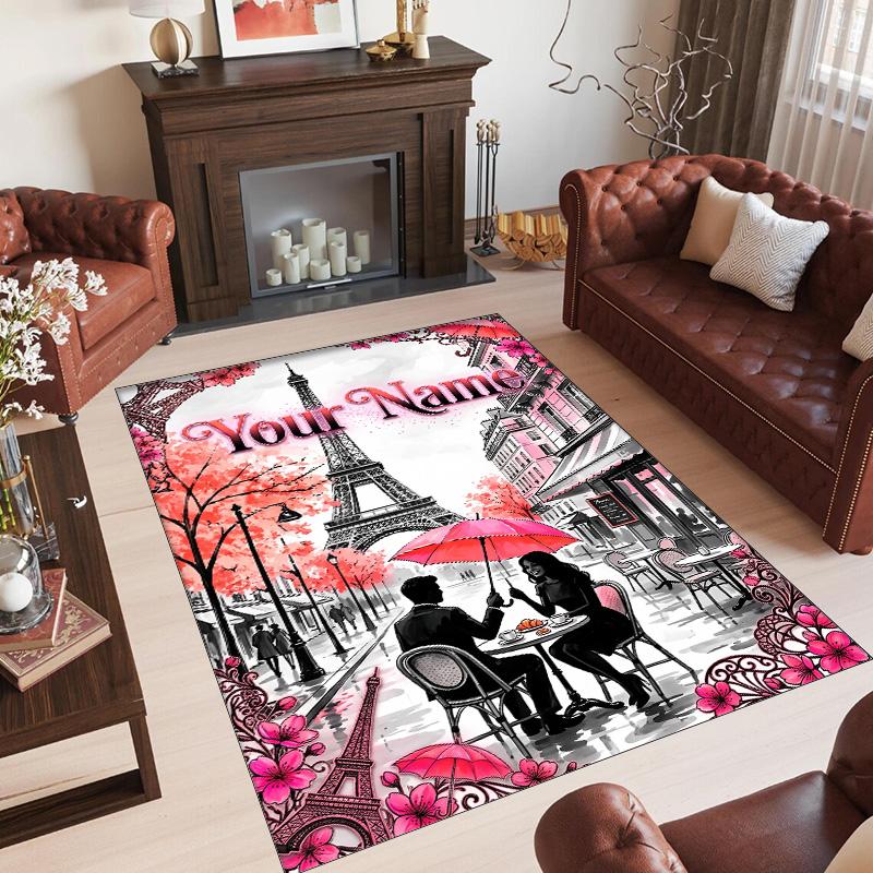 Valentine Love Theme Crystal Velvet Rug Personalized Custom Name Text Soft Floor Mat Home Decor