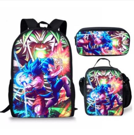 Dragon Ball Z Backpack Set for Kids Teens 3-Piece Anime Cartoon School Bag Lightweight Large Capacity