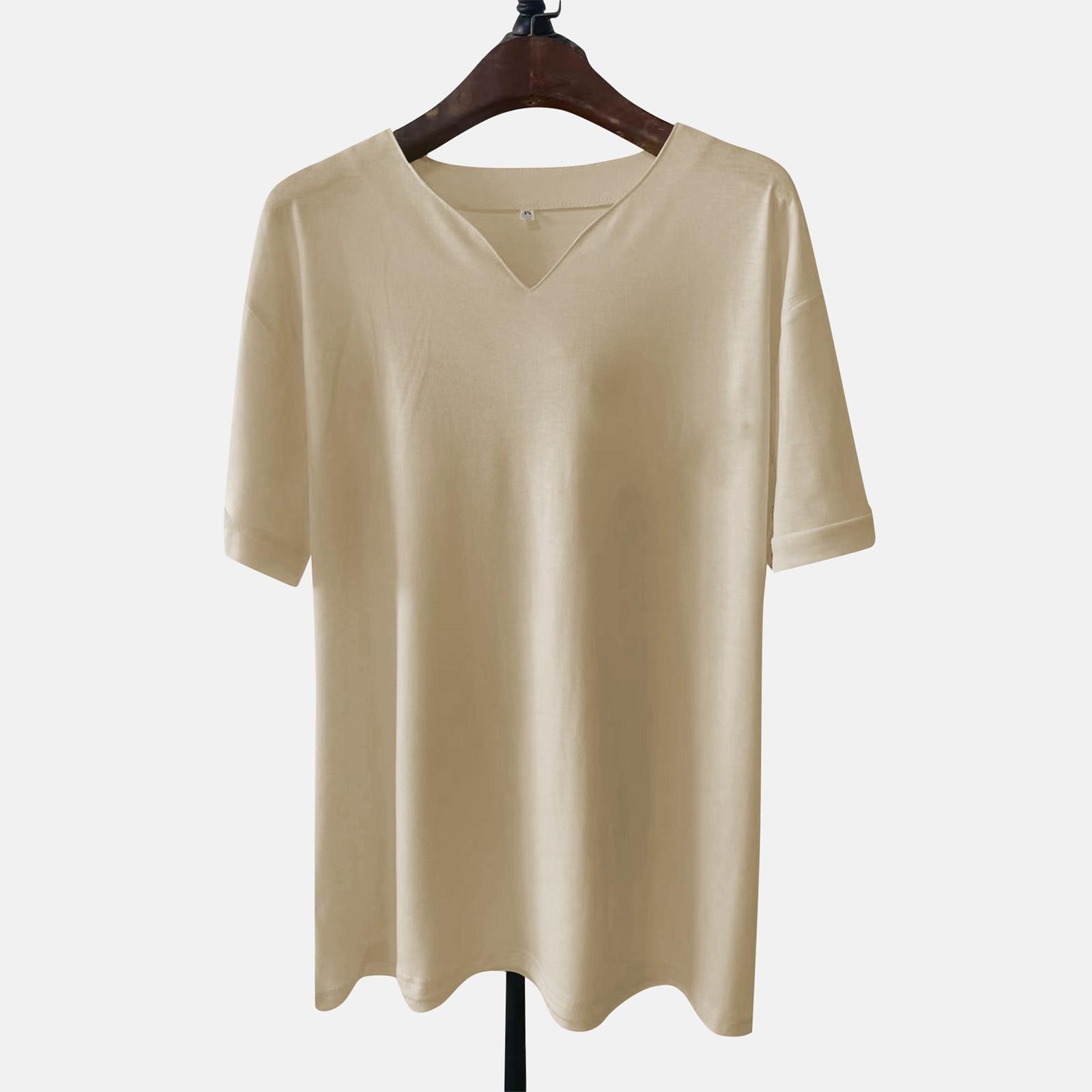 

Мужская повседневная однотонная мужская деловая футболка с v-образным вырезом и коротким рукавом для фитнеса XXXL хаки