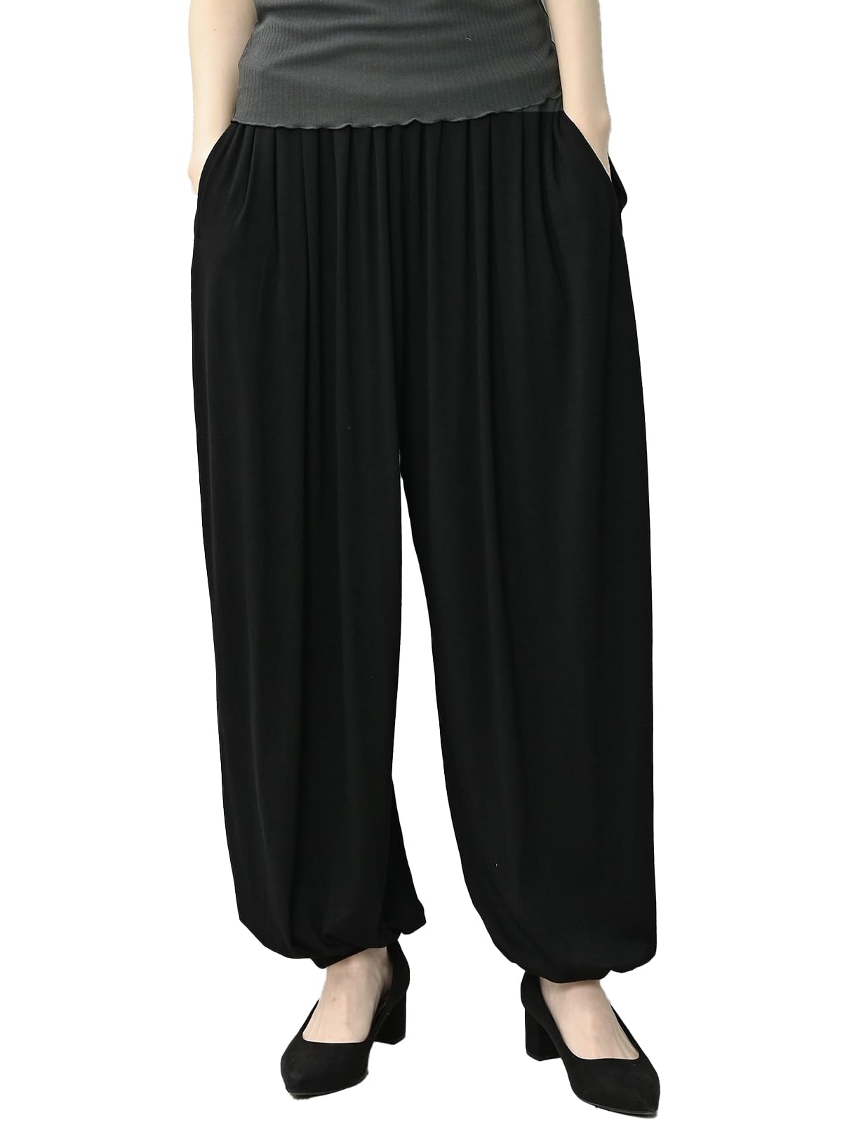JANJAM Plus Size Sarouel Balloon Cropped Black Women s Pants, Pants, 5L-6L, Length,