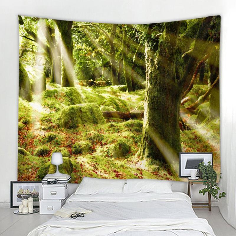 

Солнечный лесной пейзажный гобелен для домашнего декора, гобелен с фантазией, грибной пейзаж, мандала, богемный настенный декор, гобелен 100x75cm