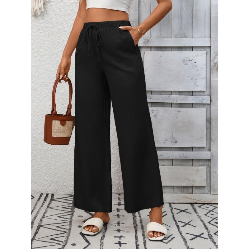 Independent Station Women's Solid Color Loose High Waist Wide Leg Cotton and Linen Trousers for Women