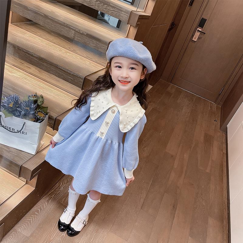 Dívčí šaty Nový Podzim Zima Teplý svetr Šaty Dětské Princeznovské šaty Pletené miminkovské šaty ve školním stylu