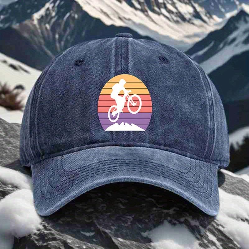 Mountainbike Sonnenuntergang Retro Grafik Trucker Cap Polyester Verstellbar Outdoor Abenteuer Hut