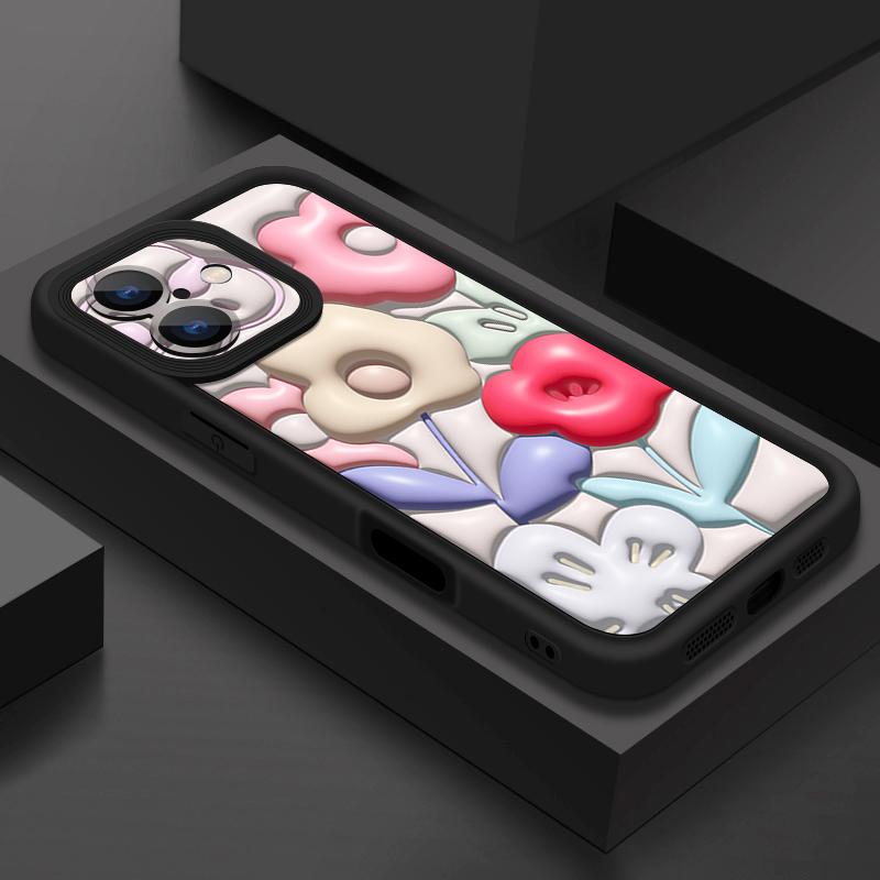 

Flower Case For iPhone 16 Pro Max Shockproof TPU Soft Silicone Cover Coque For iPhone 15 Pro Max 14 13 12 11 Phone Case iPhone 16e чорний