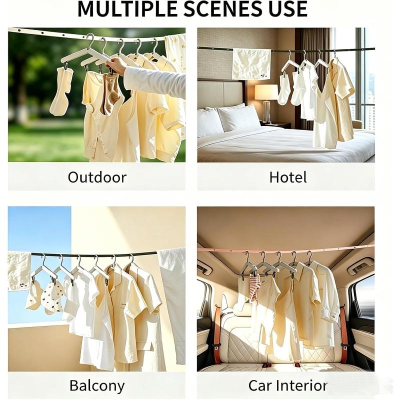 Travel Clothesline 11.5FT Non-slip Windproof Nylon Retractable No Clips Heavy Load for Camping RV Hotel Balcony Patio Backyard