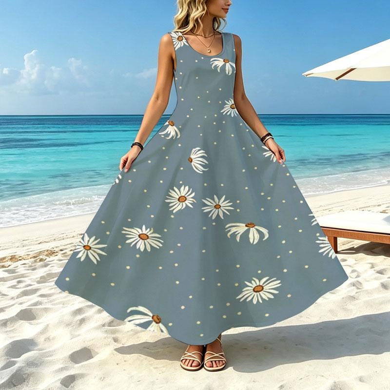 Women's Minimalist Sleeveless Maxi Dress,Daisy Series,Lightweight Loose Fit for Beach Vacation,Summer Casual,Short Trip