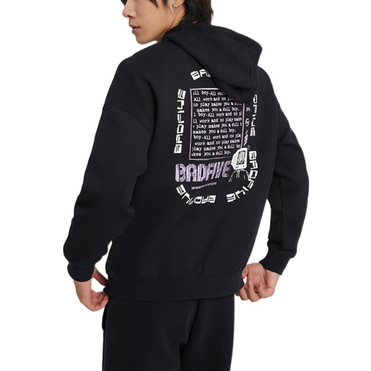 Li-Ning Anti-Wu Serie Briefmuster Print Strick Kapuzenpullover Pullover Herren Oberteile Schwarz AWDSD37-4