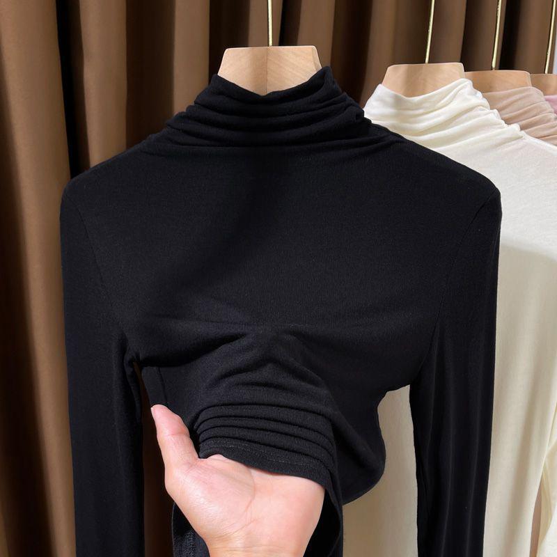 Modal High-Neck Base Layer Top for Women, Spring/Autumn, Tight-Fit, Long Sleeve, Mask T-Shirt, Thin Outerwear