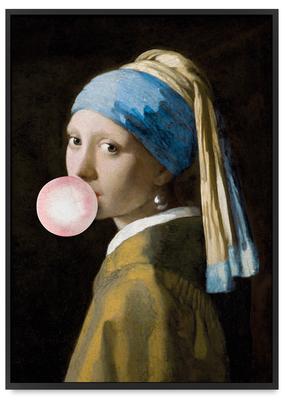 Poster Girl with a Balloon Vermeer In a Black Frame 