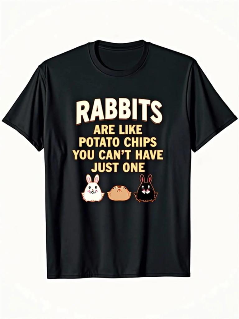 Rabbits Are Like Potato Chips Funny Graphic Tee Unisexs Breathable Cotton TShirt Casual Crewneck