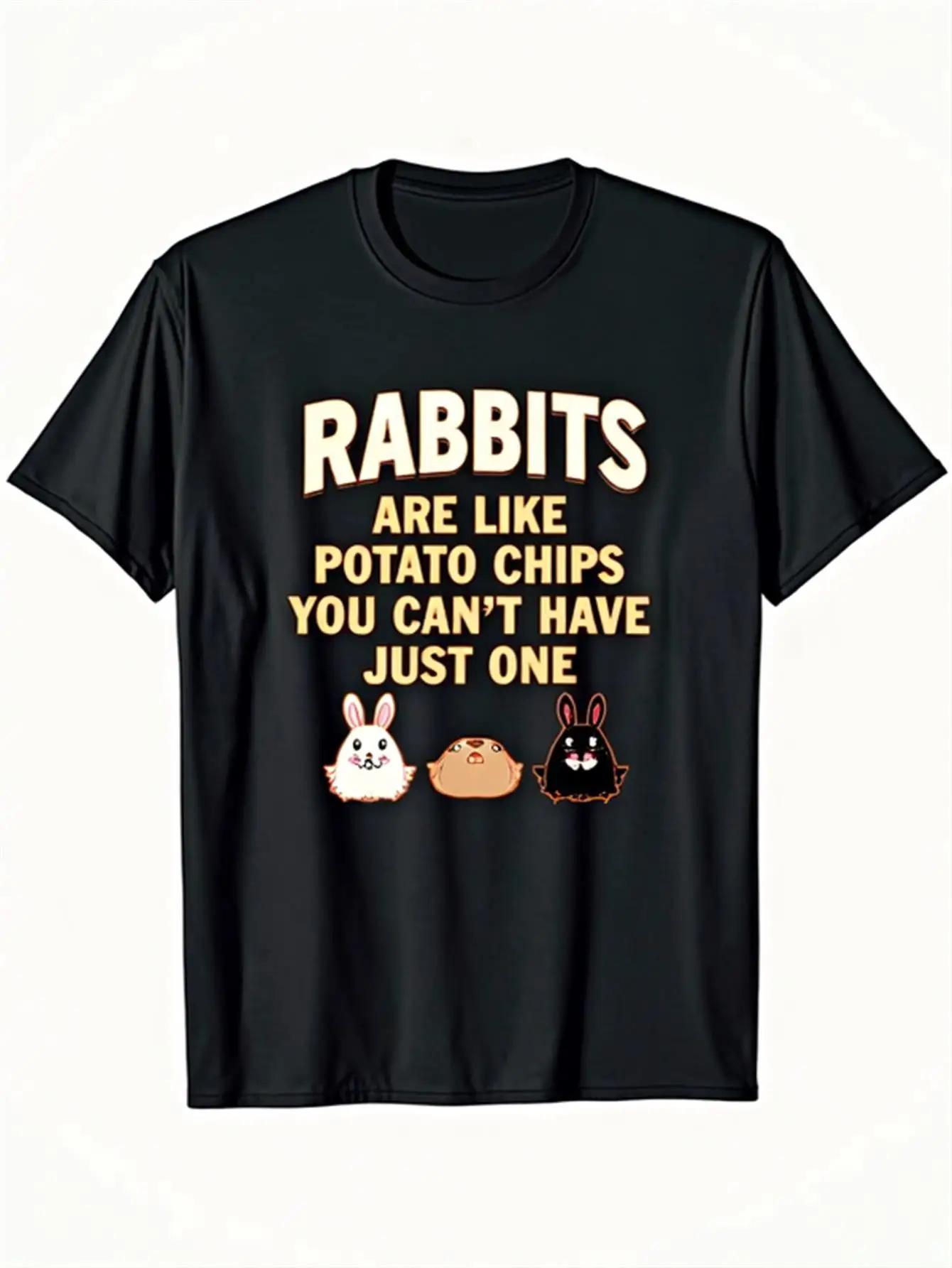 Rabbits Are Like Potato Chips Funny Graphic Tee Unisexs Breathable Cotton TShirt Casual Crewneck S