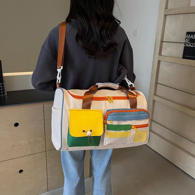 Fashion Contrast-color Diagonal Fitness Bag Large-capacity Travel Hand Luggage Light Outing Short Business