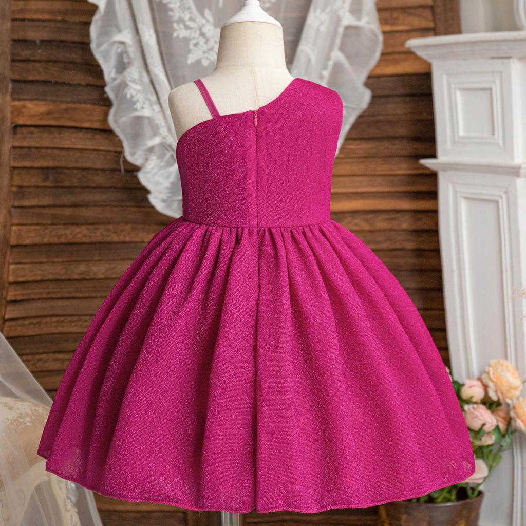 2024 Summer Sparkling Girls Dress Elegant Sloping Shoulder Sling Princess Dresses Dance Costume for Children
