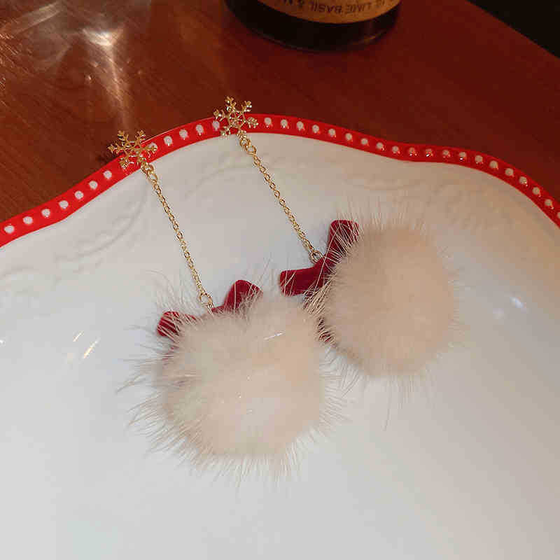 Silver needle red bow snowflake Christmas tree earrings European and American temperament earrings New Year's Christmas earrings women