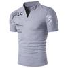 Pánské letní tričko s potiskem písmen, stojáčkem, výstřihem do V, krátkým rukávem, slim fit top