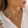 Accessories, creative contrasting color rice bead beaded necklace women, simple geometric imitation pearl single-layer necklace decoration