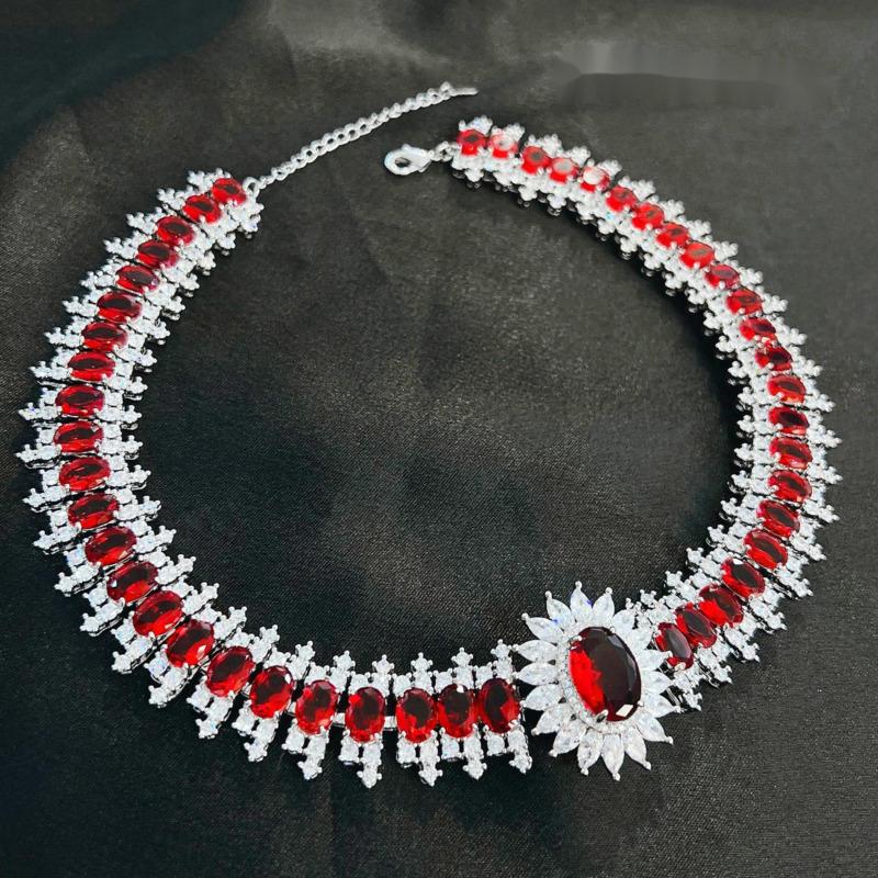 BELLA BOX High Luxury Heavy Industry Design Full Drill Chinese Red Ruby Necklace Suitable For Women's Wedding Party High-end Jewelry