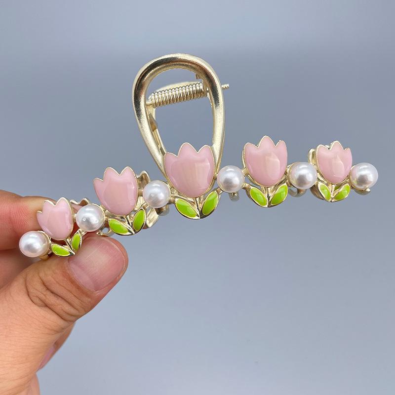 Stilig Fresh Temperament Oil Drop Floral Metal Shark Hair Clip