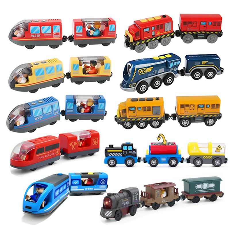 Interesting Toys Battery Operated Locomotive Electric Train Set Diecast Magnetic Locomotive Slot Toy Fit For Wooden Rail Track Toys Kids Gift W02