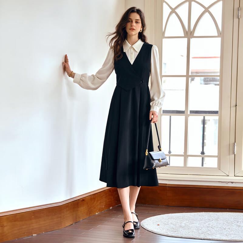 Olrain Elegant Color Block Faux Two-Piece Dress