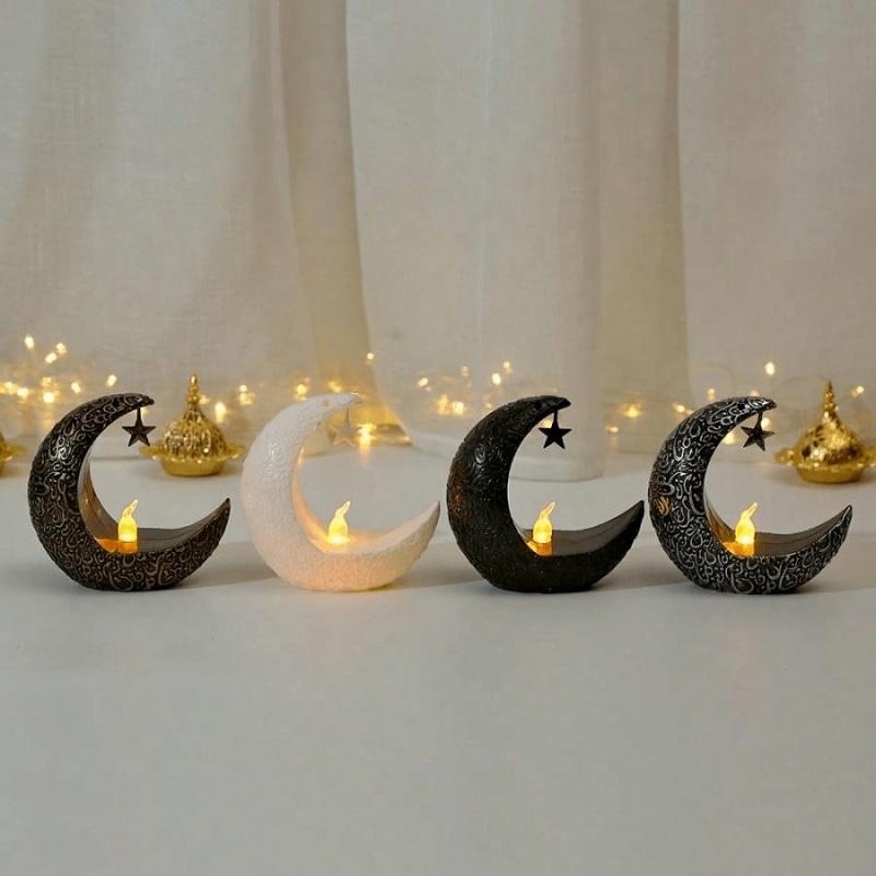 1pc Middle East Eid Al Fitr Star Moon Electronic Candlestick Arab Ramadan Candle Night Light Home Restaurant Decoration Ornament