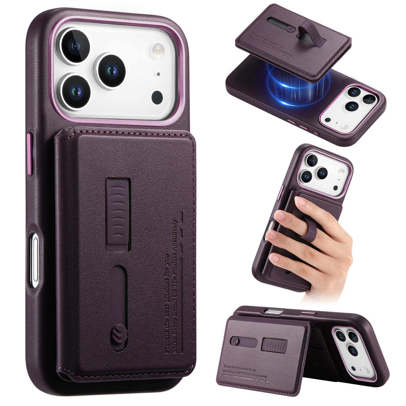 Роскошный съемный магнитный кожаный кошелек 2-в-1 с отделениями для карт Чехол-сумка на запястье для iPhone 17 Pro Max 16 Plus 15 14 13 12 iPhone 15 фиолетовый