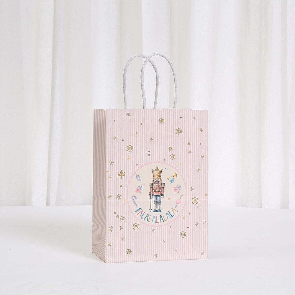 12/30pcs  Pink Christmas Paper Gift Tote Bags with Handles Holiday Party Favor Bags for Packing Small Gifts