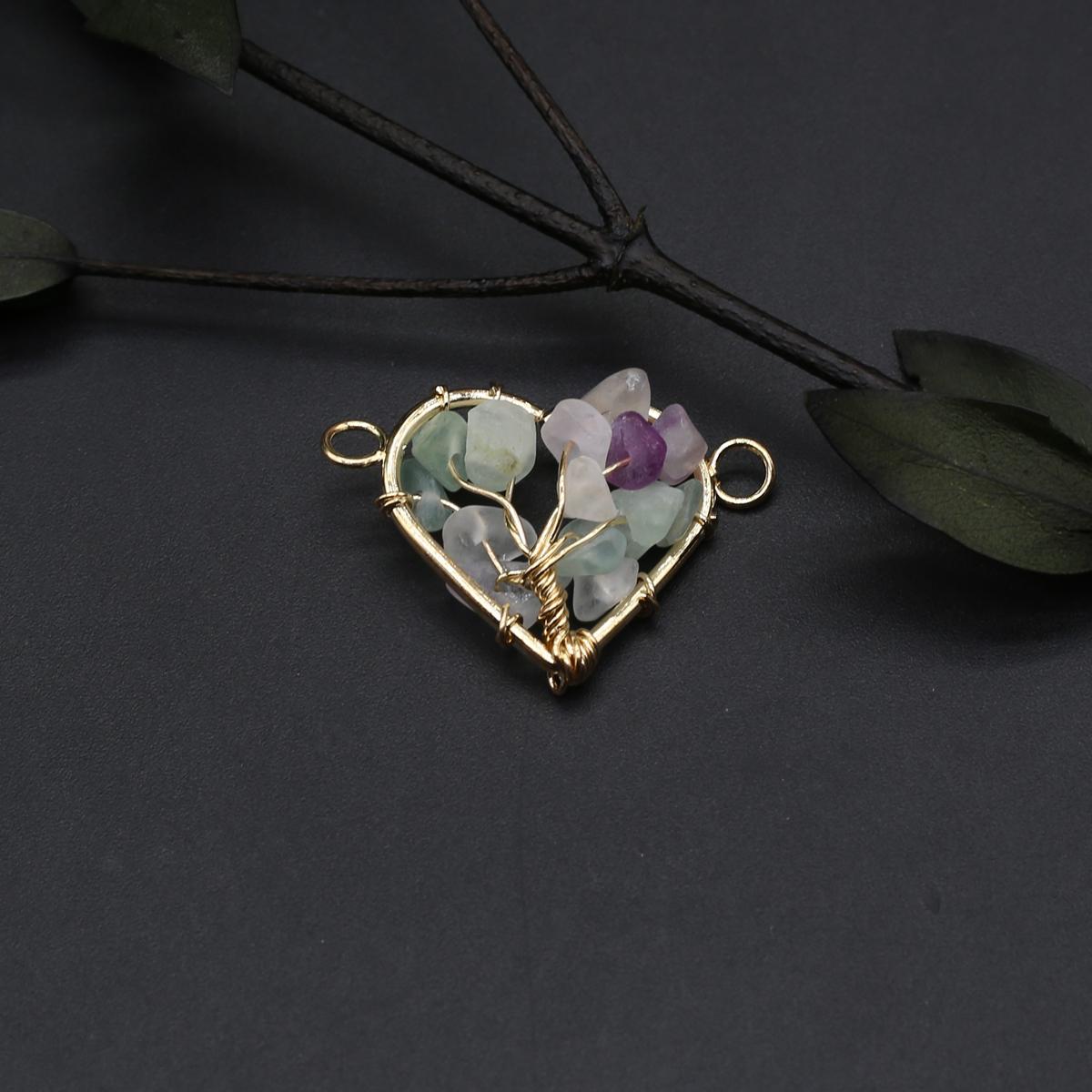 

2 шт. намоточный разъем из натурального камня флюорит в форме сердца гравийный разъем для изготовления ювелирных изделий DIY ожерелье браслет аксессуар 25x30mm