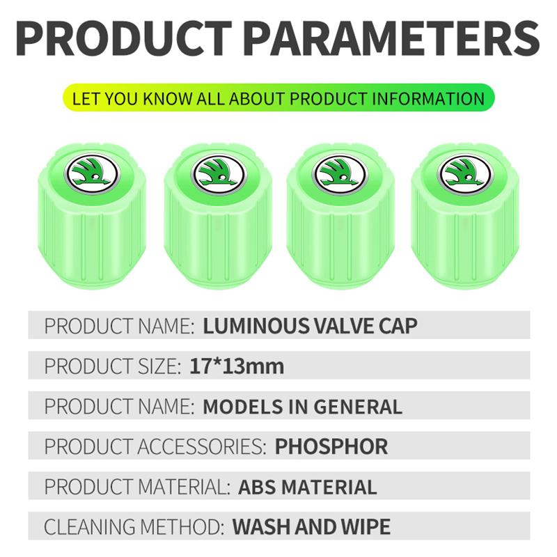 Leuchtende Auto-Reifenventilkappen Fluoreszierende Motorrad-Radreifen Für Skoda Octavia Superb Rapid Kodiaq Karoq Fabia Kamiq Roomster Citigo