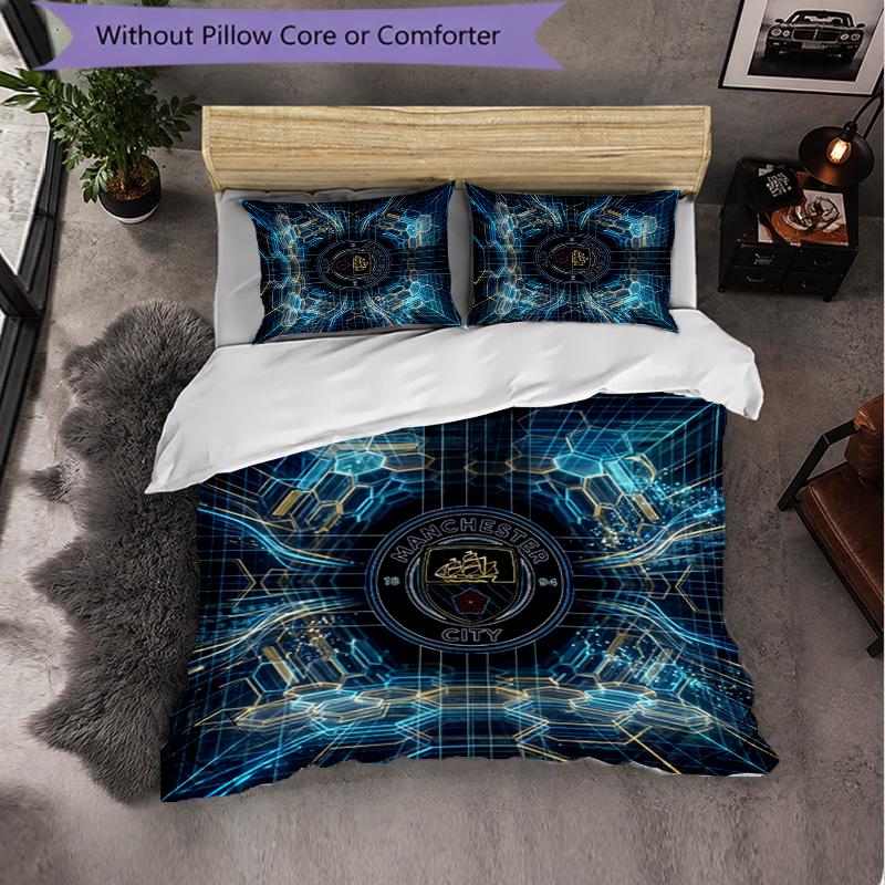 Set Lenzuola Manchester City Modello 3 Pezzi Morbida Copripiumino in Microfibra con Federe per Camera da Letto