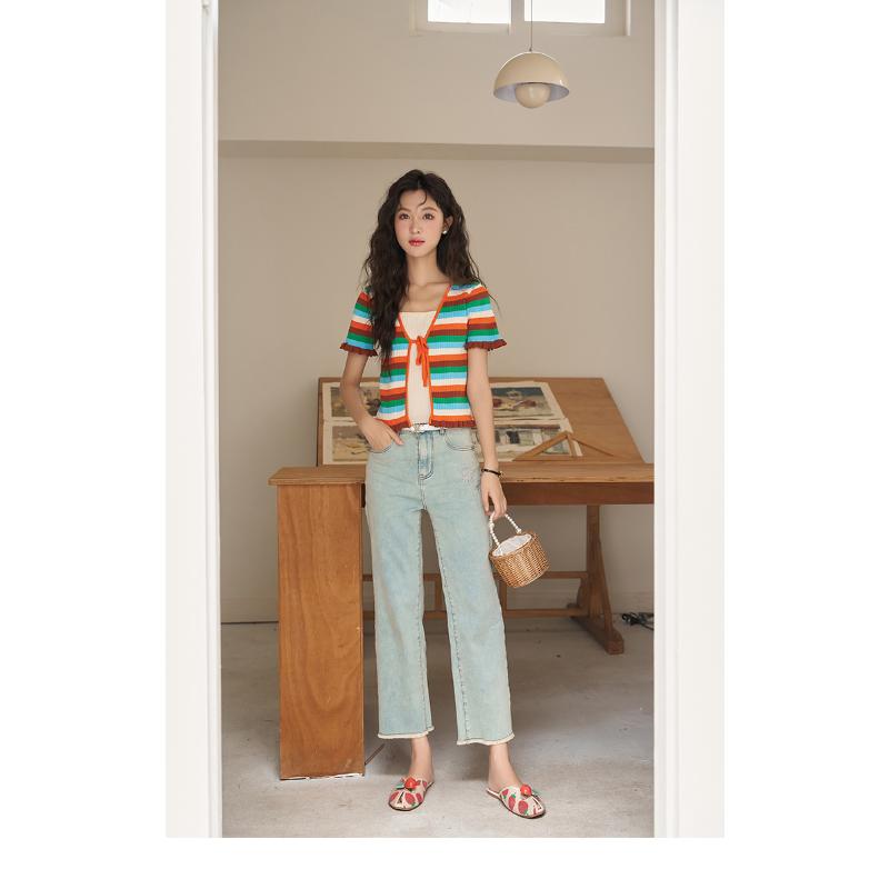 Mishow Halenka pro ženy 2023 léto nové elegantní duhové pruhy šněrování sladké tenké dámské topy v korejském stylu MXC38Z0112