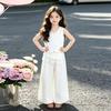 Korean Style Girls' Sleeveless Set - Summer 2026: Lace Trim Vest & Wide Leg Bloomers for Medium and Large Children