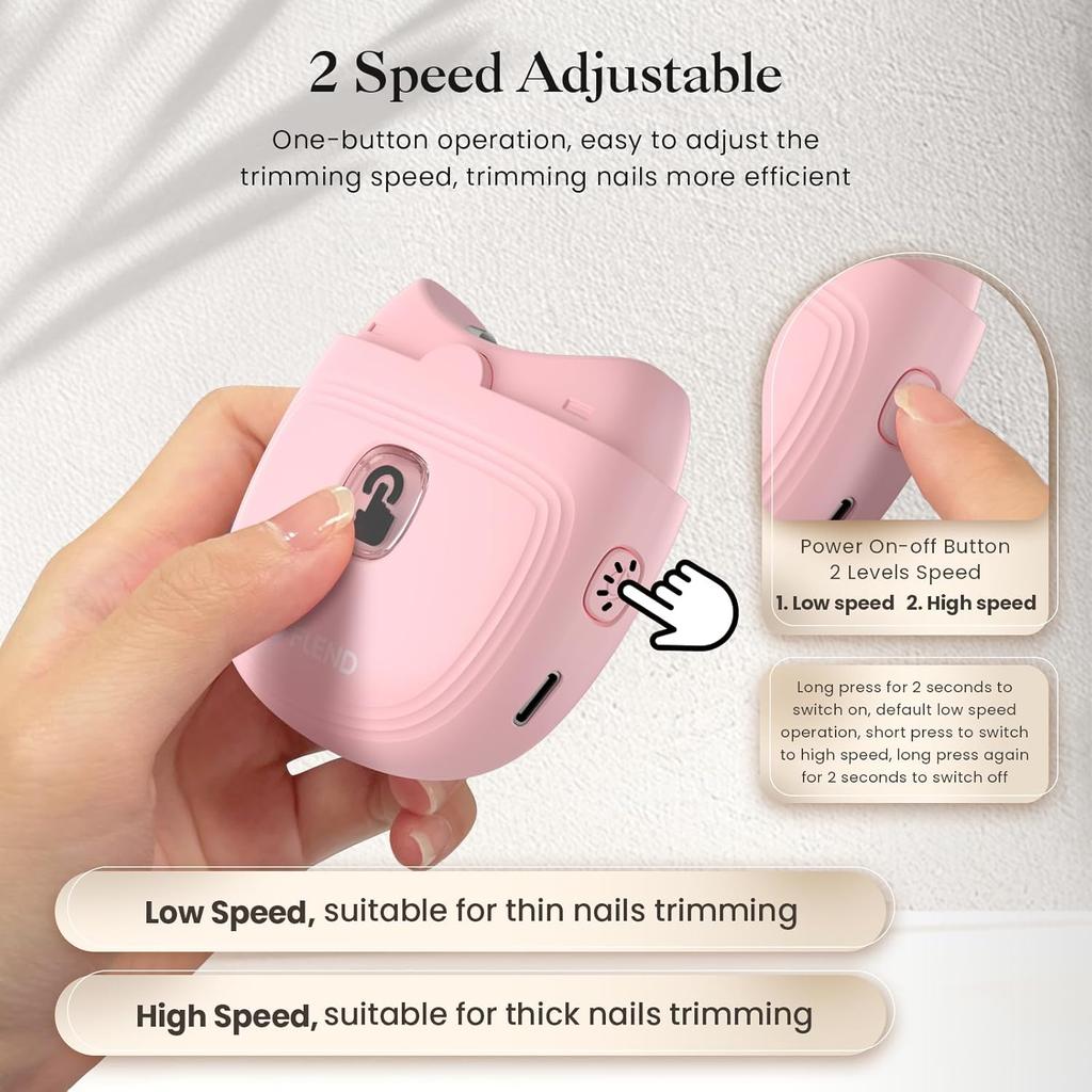 Electric Nail Clipper, Automatic Nail Clipper with 2 Speeds, Rechargeable Nail Clippers with Light, Electric Nail Clippers Nail File Fingernail