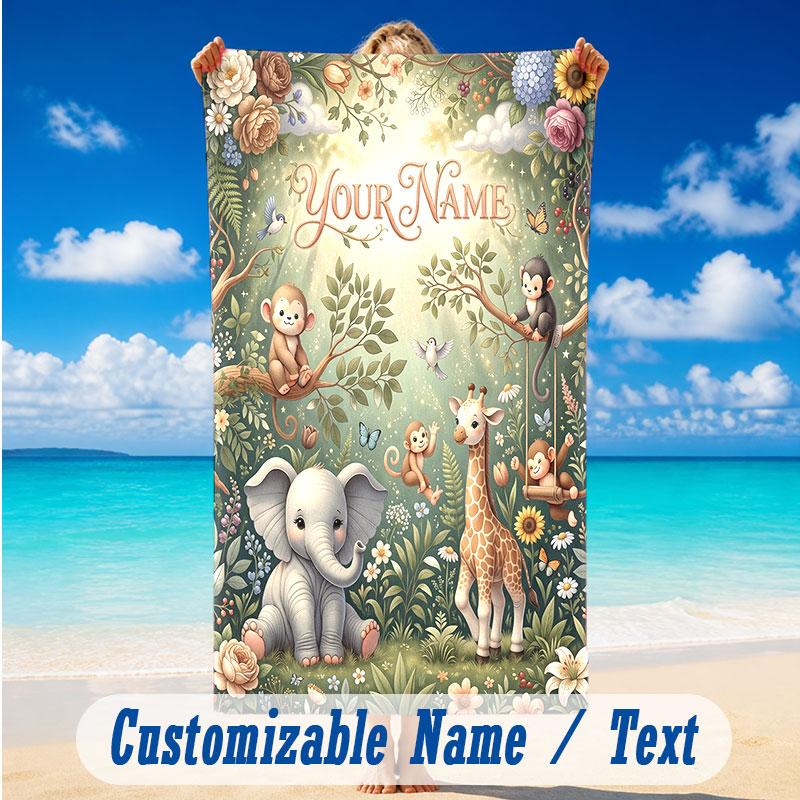 Adventure Journey Theme Beach Towel Personalized Custom Name & Text Soft Quick Dry Beach Towel for Swimming Travel