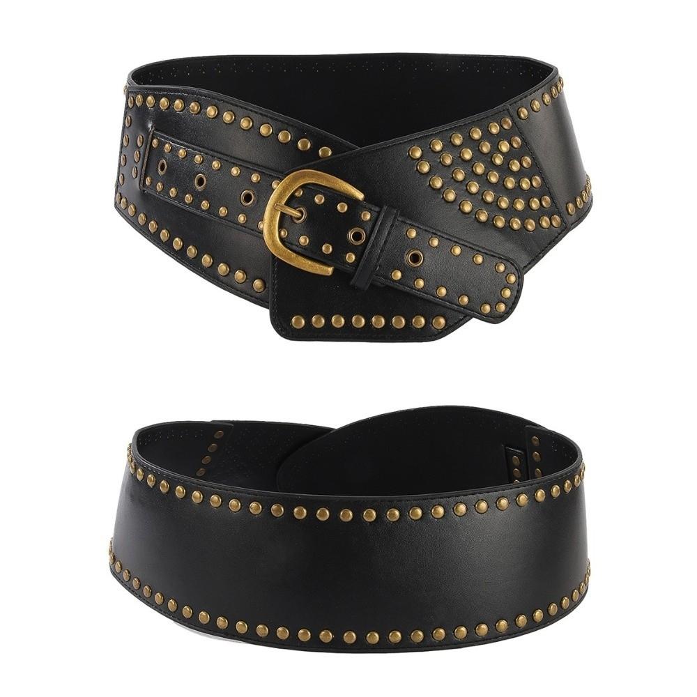 Metal Rivet Wide Belt Adjustable Waist Band Fashion Irregular Cummerbund Spice Girls