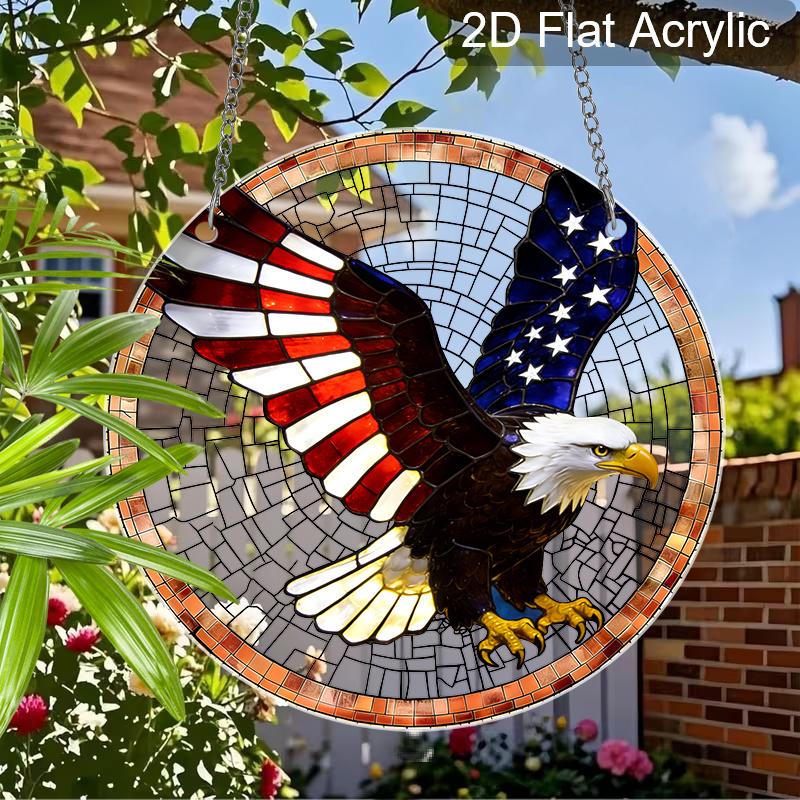 2D flacher runder Acryl-Sonnfänger, Hängendes Ornament im Buntglas-Effekt mit US-Militär-Thema, Dekoration für Zuhause Anhänger