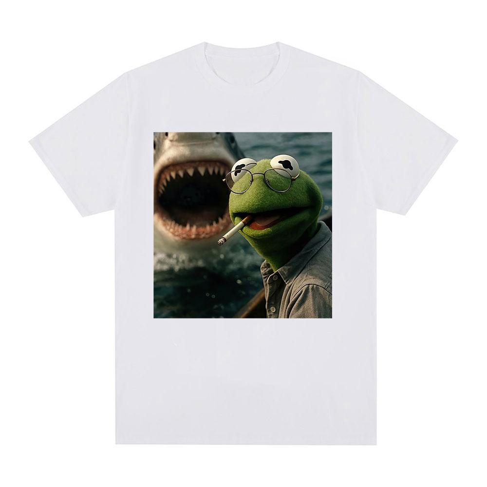 Dark Humor Frog Shark Graphic Funny Meme Tshirt Women Clothing Fashion Tshirts Cotton Casual Short Sleeve T Shirts Streetwear