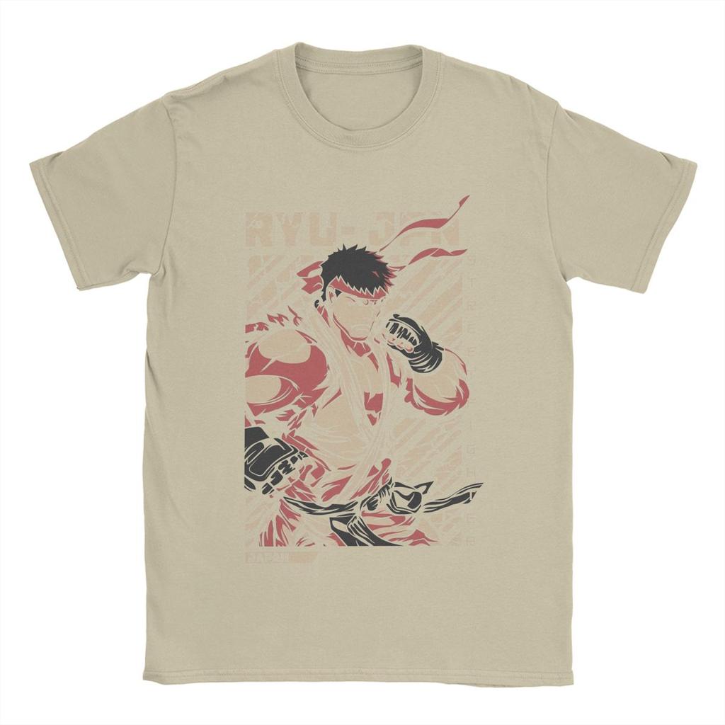 Ryu Streets Fighters T Shirts Men Pure Cotton Vintage T-Shirts Round Collar Game Tees Short Sleeve Clothing Plus Size