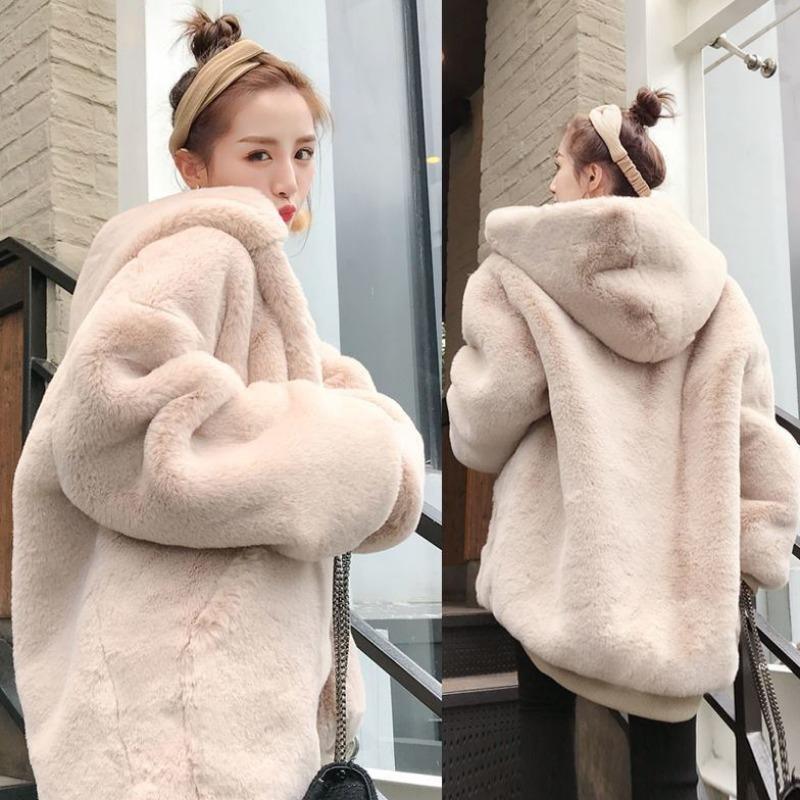 Plush imitation fur coat women's new loose autumn and winter thickened imitation rabbit fur coat medium and long