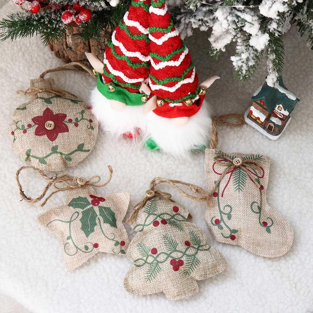Exquisite Pentagram Christmas Burlap Pendant Hanging Decorative Christmas Tree Decorations Reusable Christmas Ornament Room