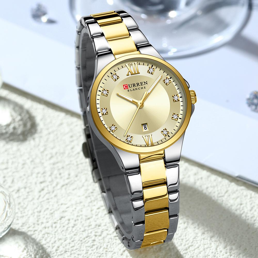 CURREN Brand Quartz Watch for Women Fashion Luxury Round Stainless Steel Waterproof Luminous Ladies Wristwatch