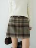 Ou Fan Women's High Waist Wool Plaid A-line Skirt with Retro Design
