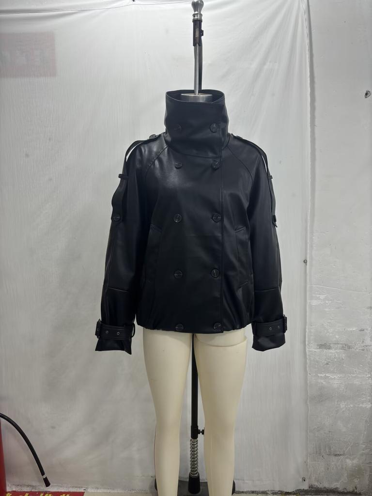 European and American style, new women's clothing, fashion, temperament lapel leather jacket short jacket 8611AFG107